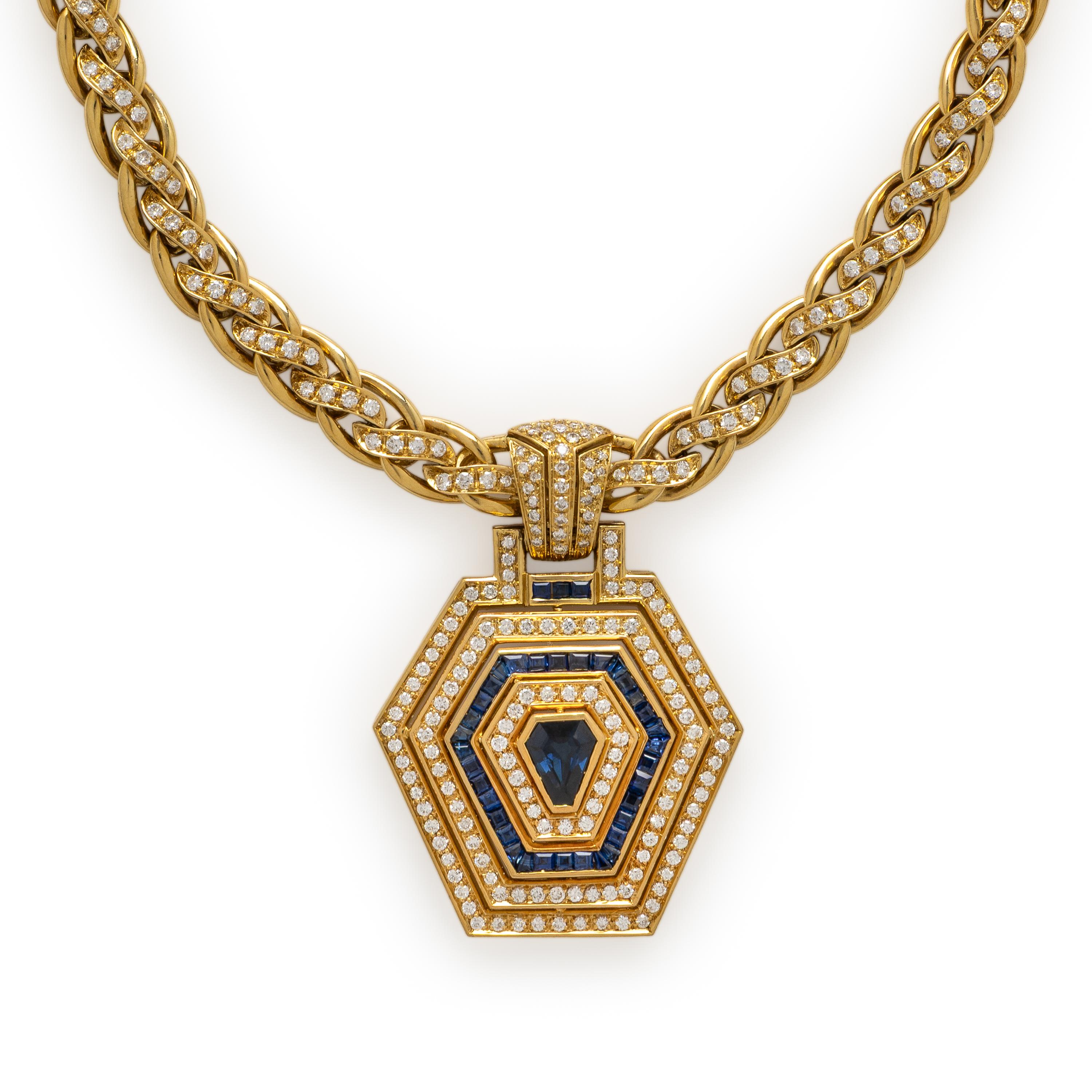Yellow Gold, Diamond, and Sapphire Necklace
