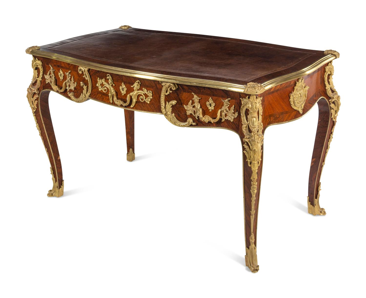 A Louis XV Style Gilt Bronze Mounted Bureau Plat