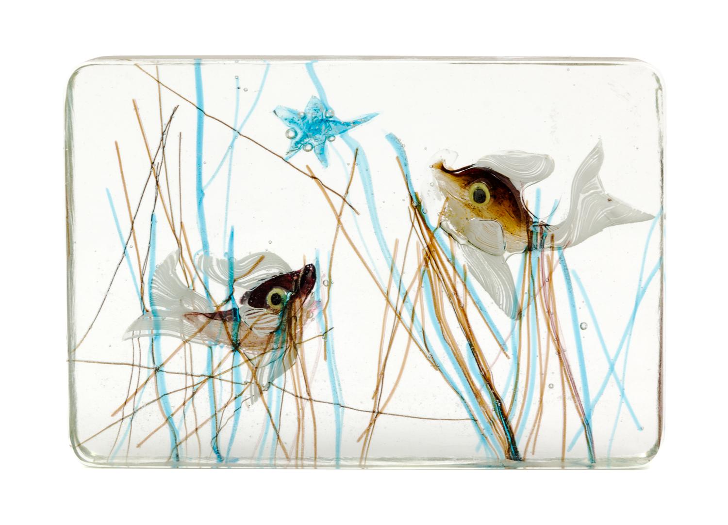 An Italian Glass Fish Tank Paperweight Width 6 3/4 inches.