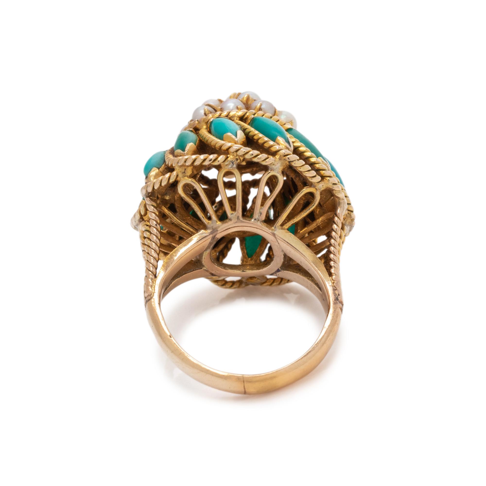 SYNTHETIC TURQUOISE AND SEED PEARL RING
