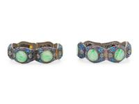 Two Chinese Jadeite Inset Enameled on Silver Bracelets