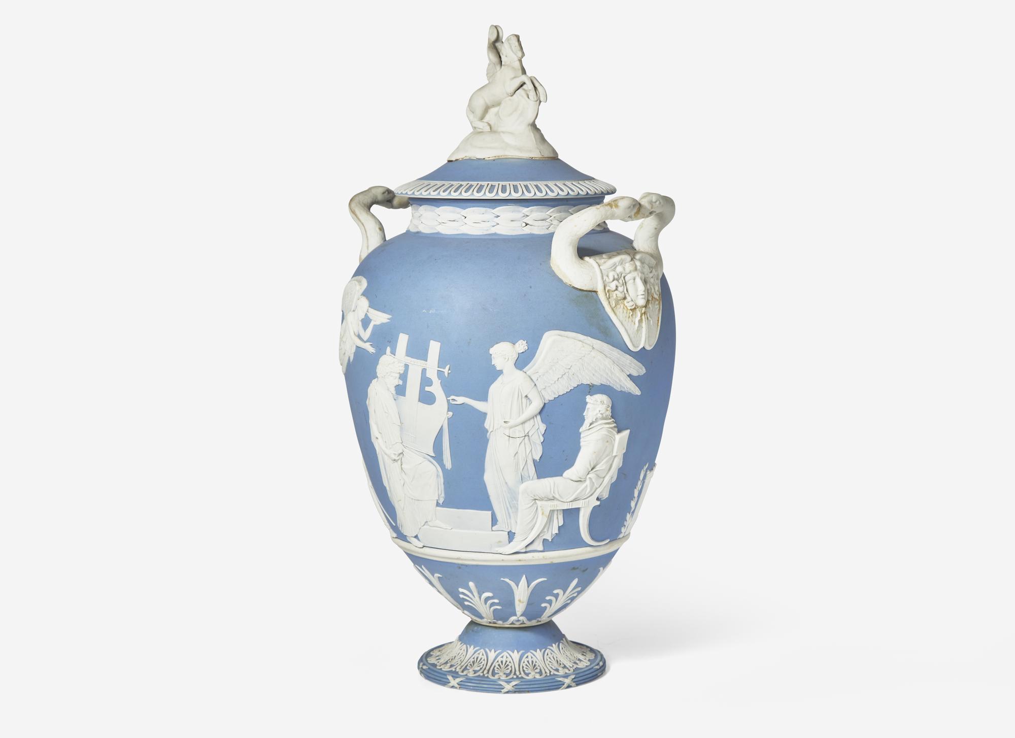 A Wedgwood Blue Jasperware 'Apotheosis of Virgil' Covered Vase