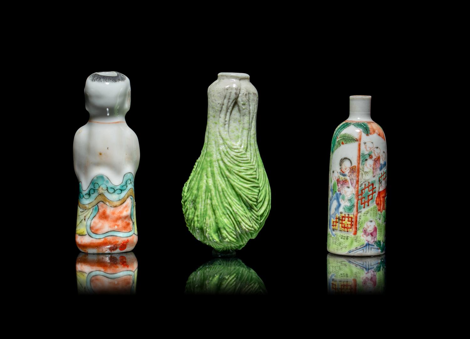 Three Chinese Famille Rose Porcelain Snuff Bottles
