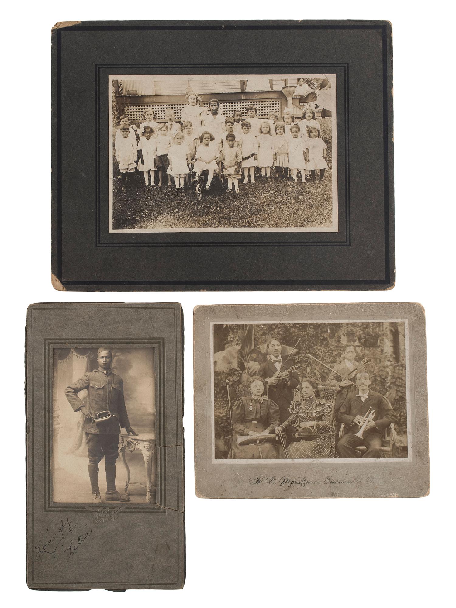 [EARLY PHOTOGRAPHY - PORTRAITURE]. A group of 7 photographs featuring African American subjects, including: