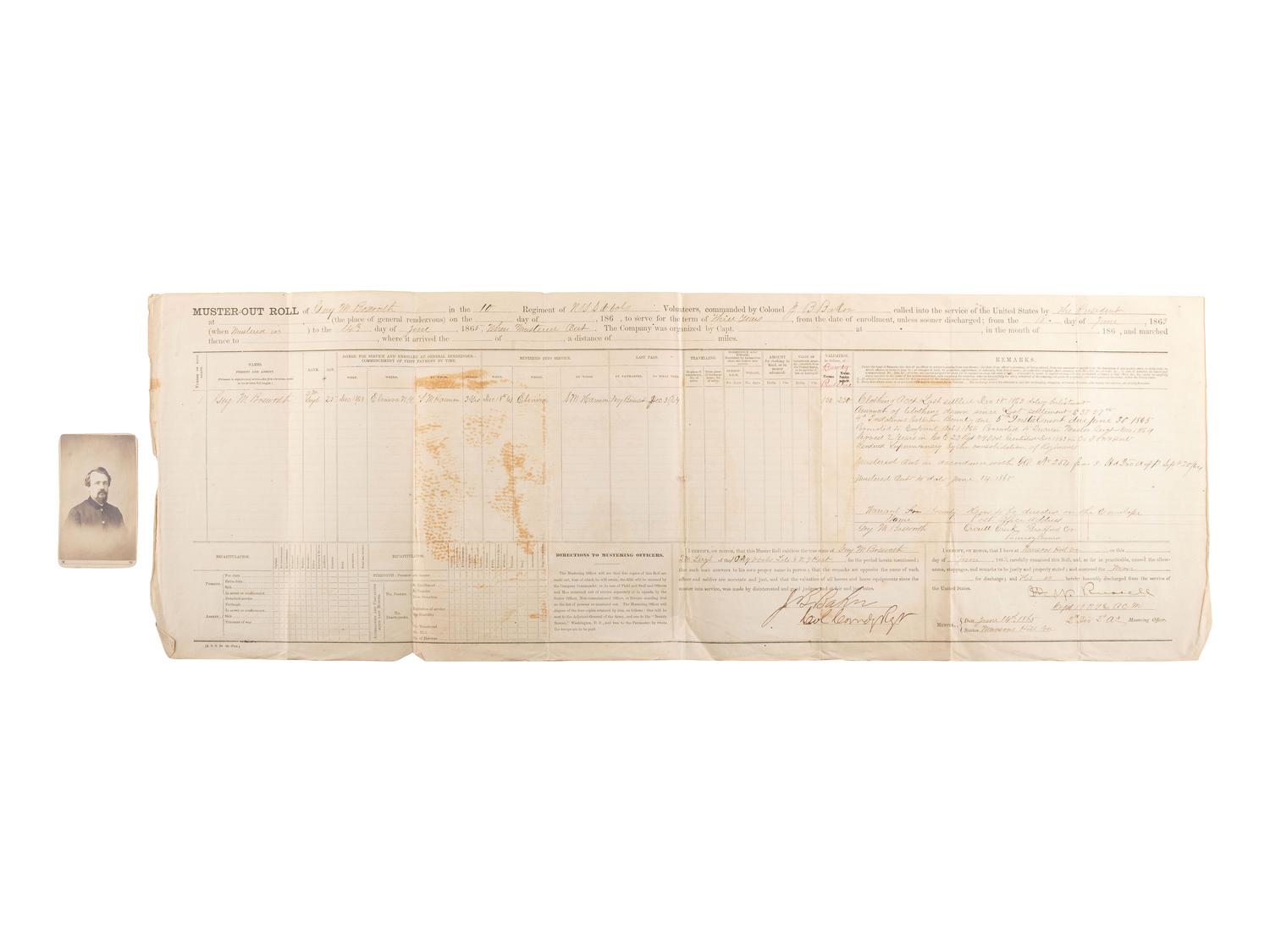 [CIVIL WAR]. A group of 3 Union muster rolls representing the 50th New York Engineers, 10th New York Infantry, and 39th Massachusetts Volunteer Infantry.