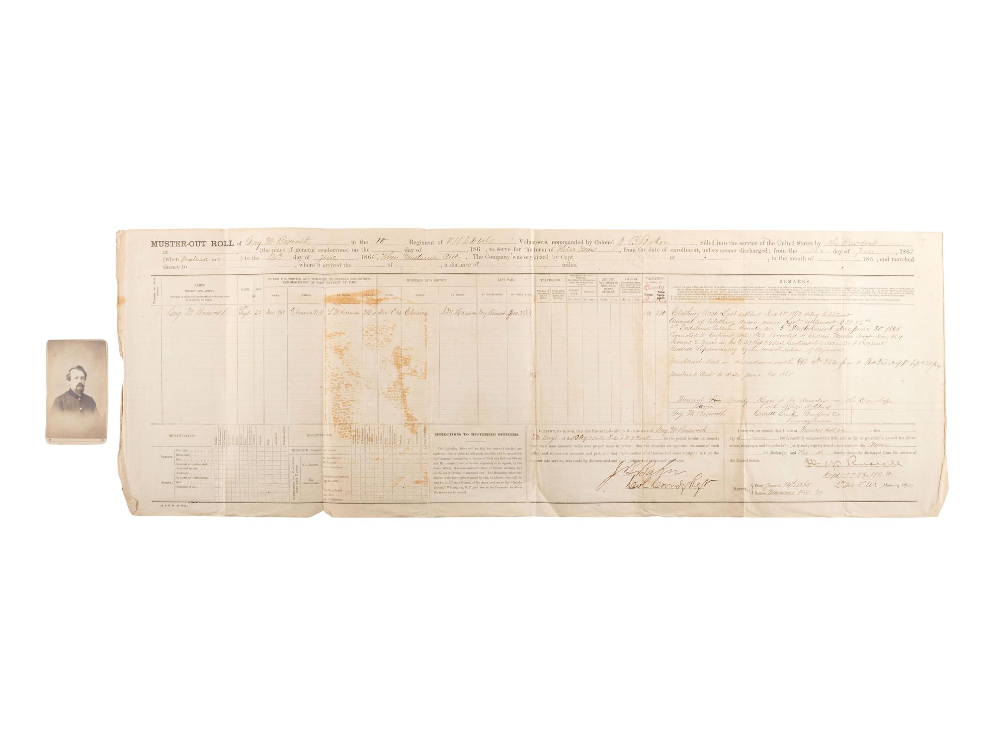 [CIVIL WAR]. A group of 3 Union muster rolls representing the 50th New York Engineers, 10th New York Infantry, and 39th Massachusetts Volunteer Infantry.