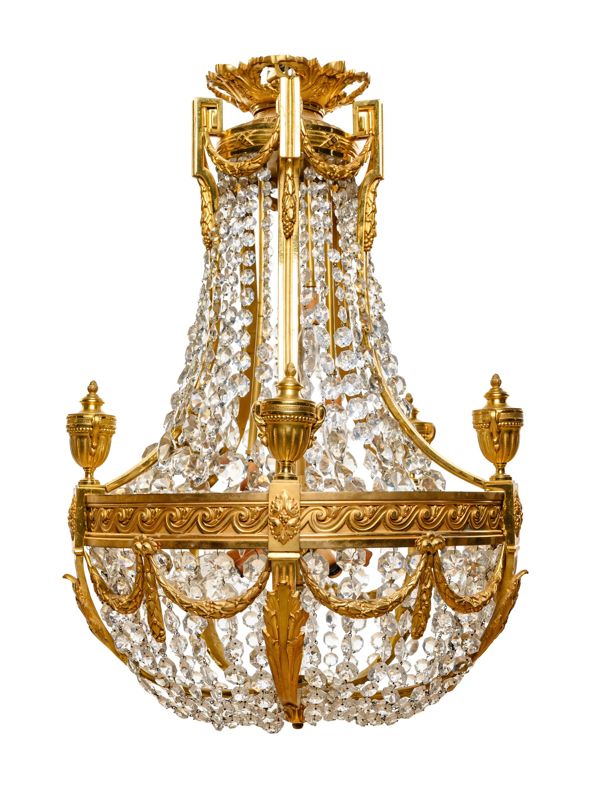 A French Neoclassical Style Gilt Bronze Ten-Light Chandelier
