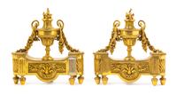 A Pair of Louis XVI Style Gilt Bronze Chenets Width 10 1/2 inches. — 19TH CENTURY
