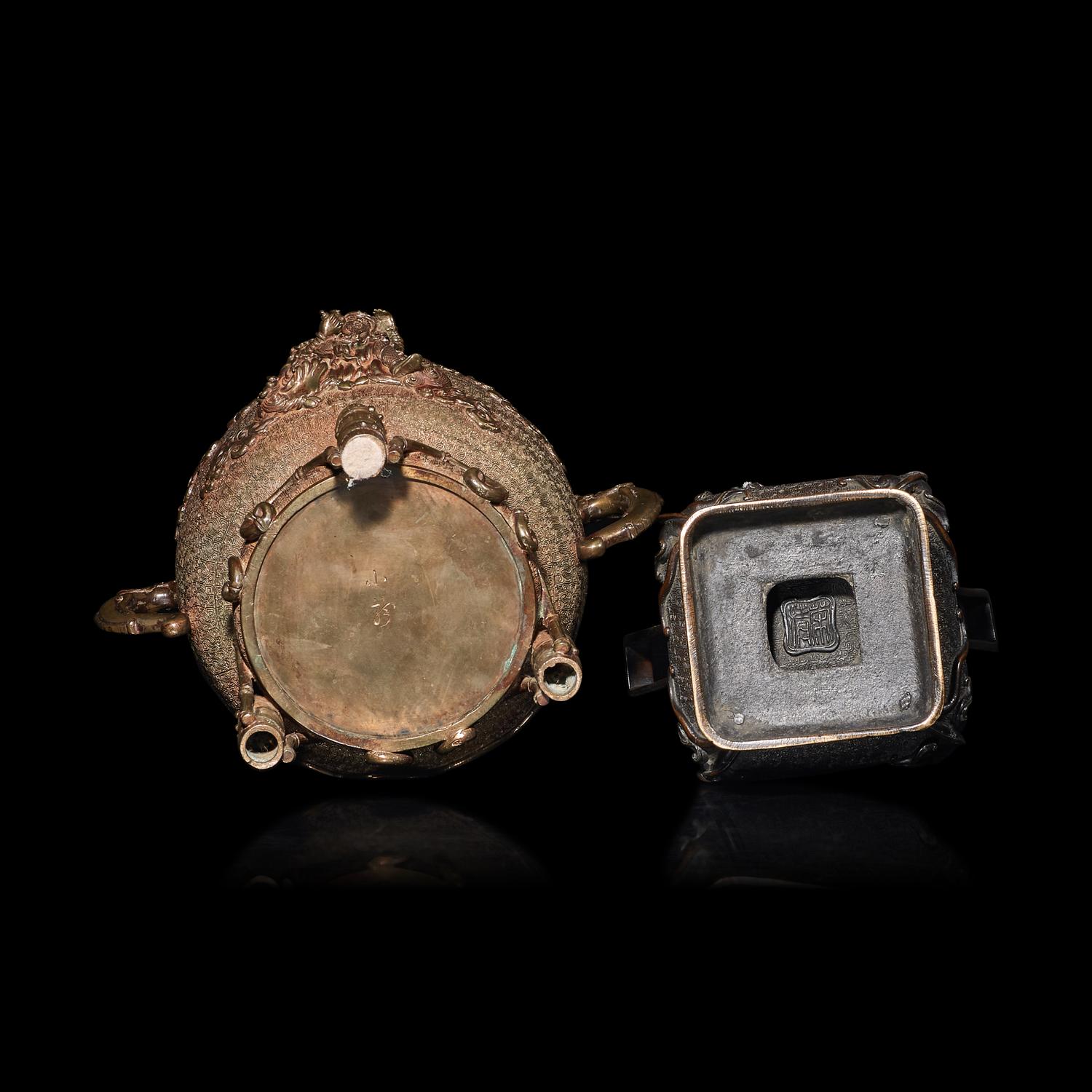 Two Japanese Bronze Covered Incense Burners, Late Meiji Period