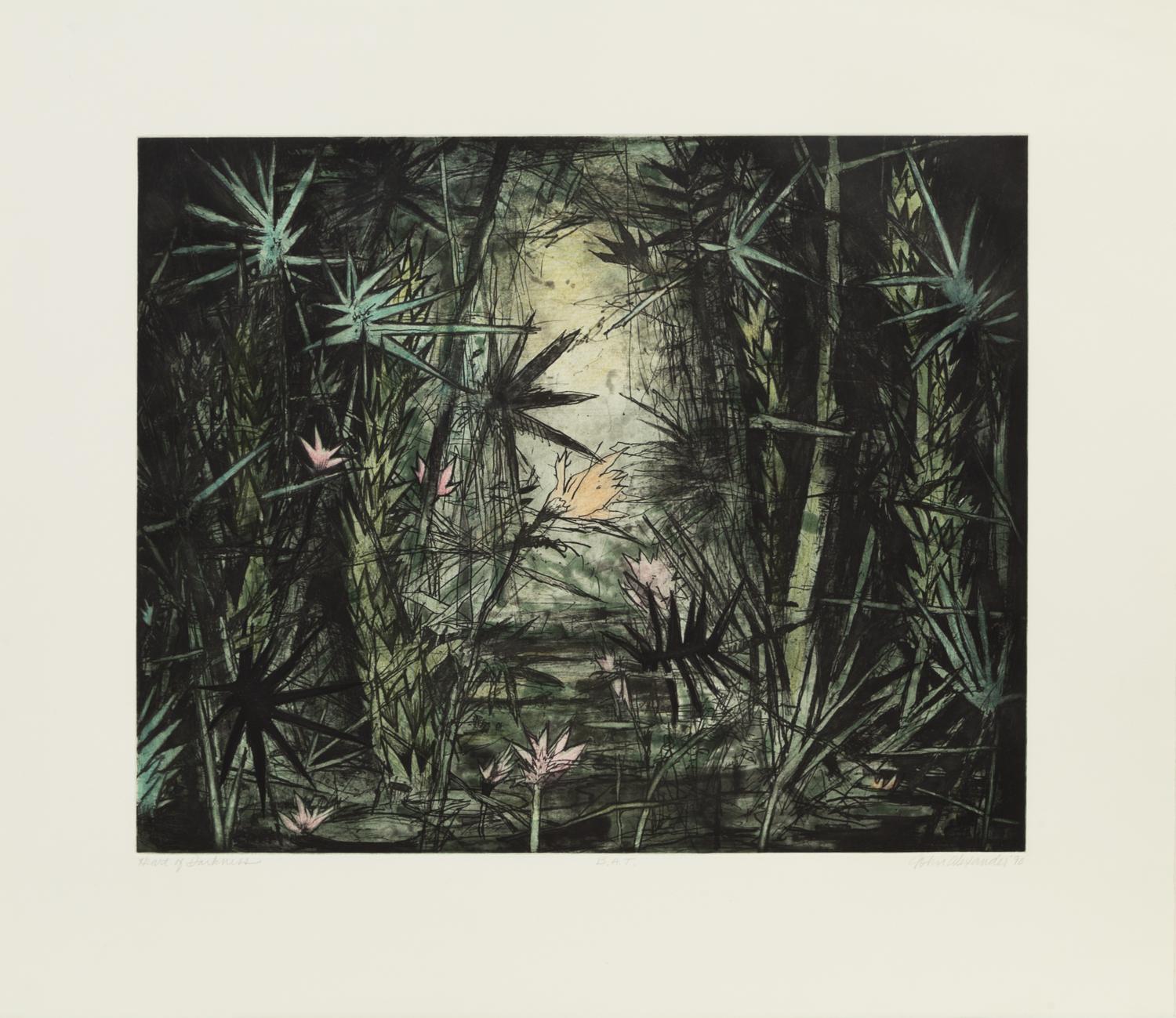 John Alexander, (American, b. 1945), Heart of Darkness, Sabine Pass, Chauncy's Garden, and Honky Tonk Moon, 1990 (four works)
