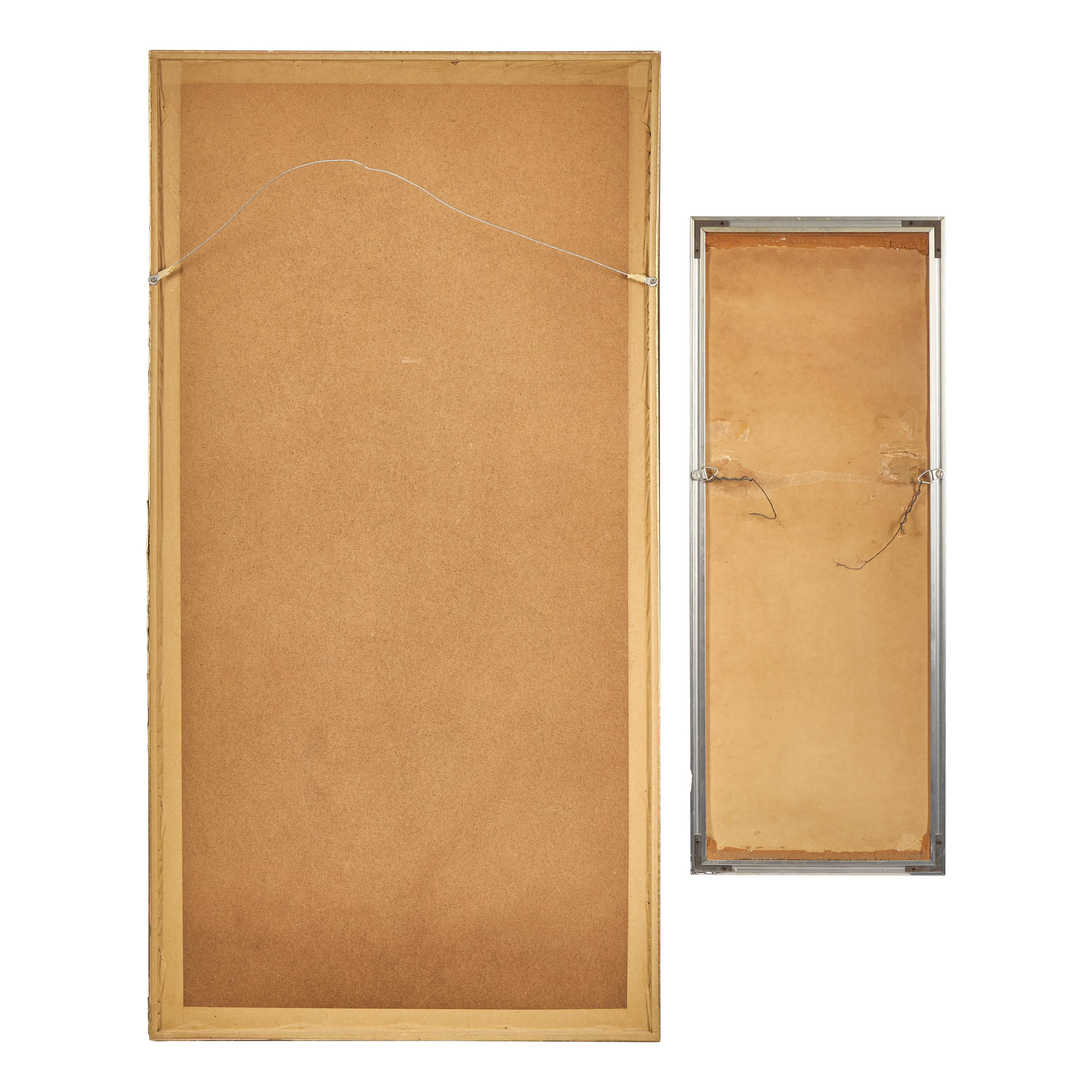 Two Chinese Embroidered Silk Panels, 19th to 20th Century 清晚期 銀綫地百蝶圖綉片及庭院仕女圖挽袖一件
