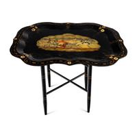 A Victorian Painted Tole Tray on Stand