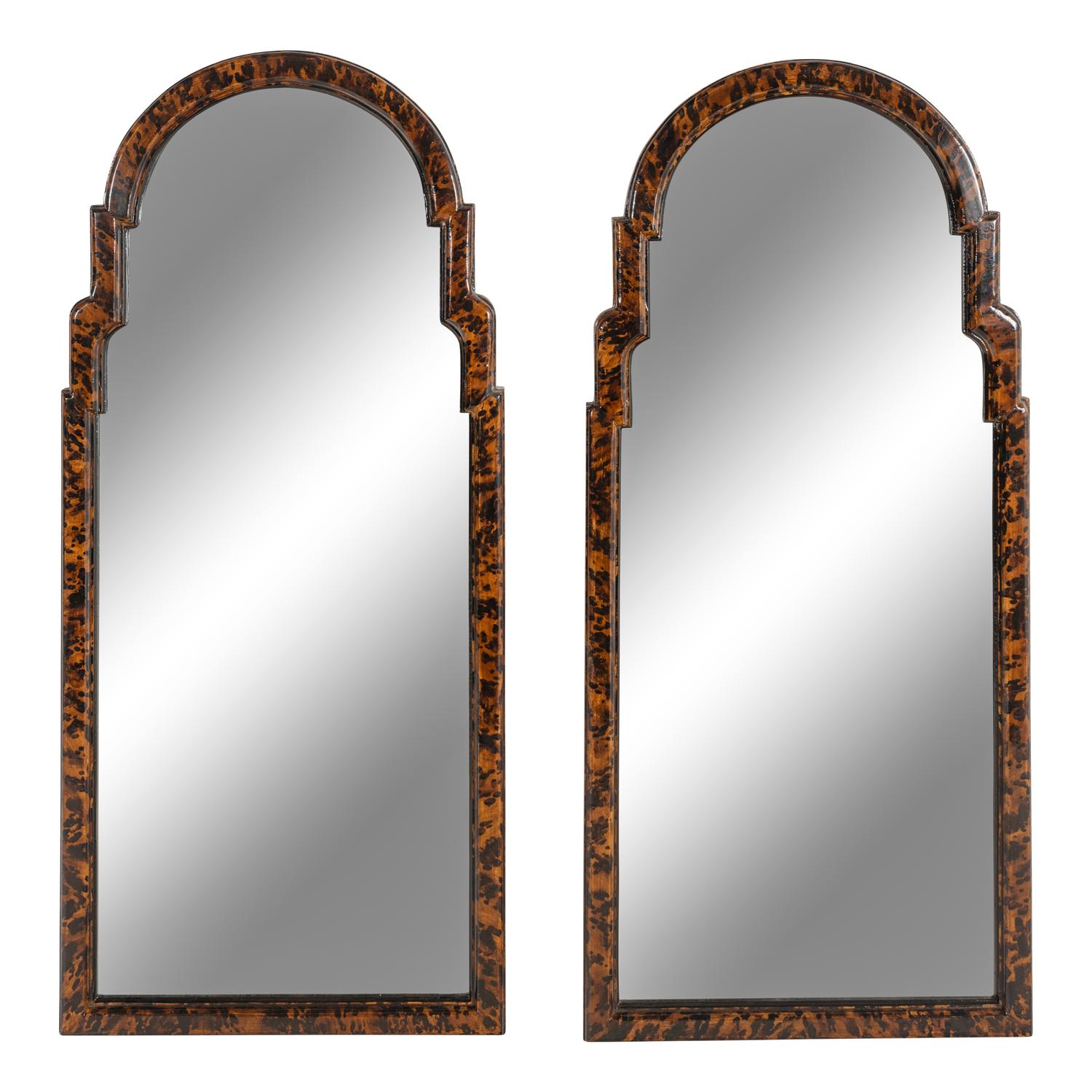 A Pair of Queen Anne Style Faux Tortoise Shell Pier Mirrors