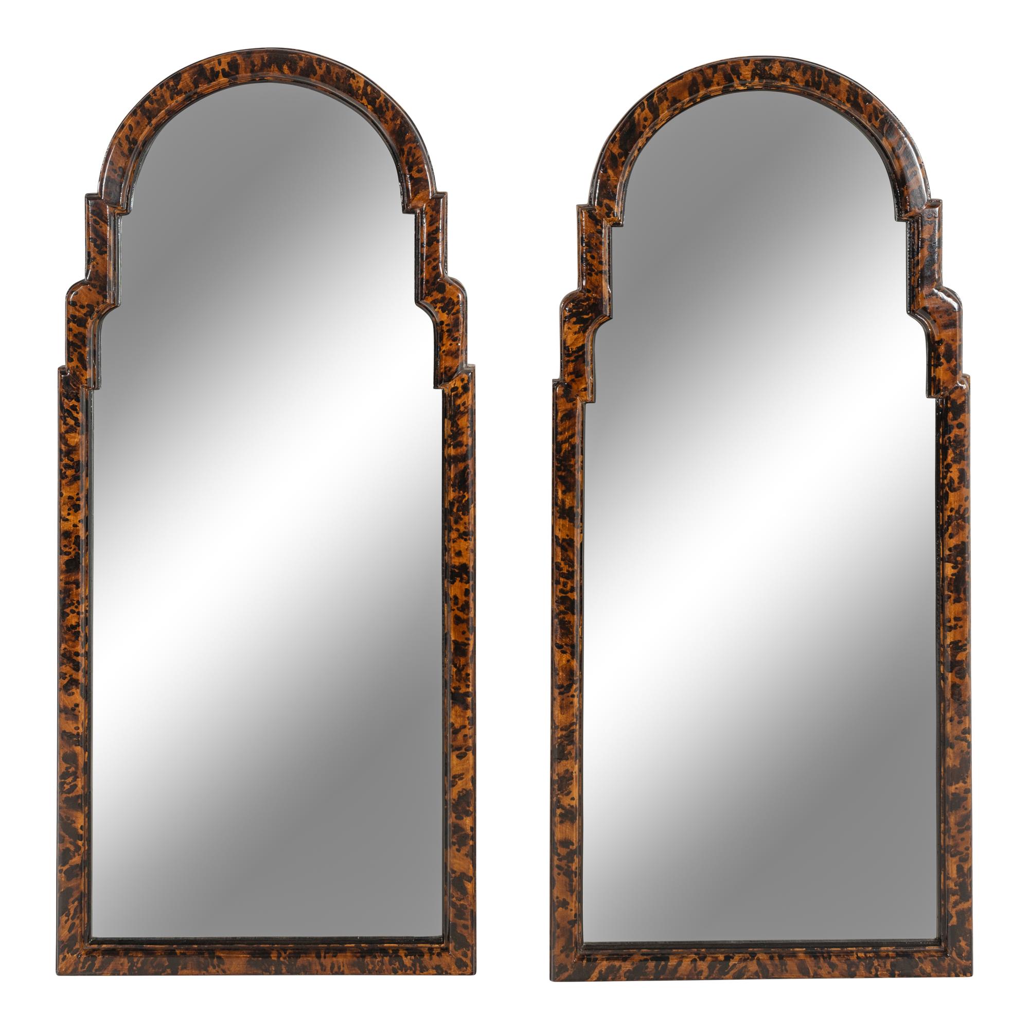 A Pair of Queen Anne Style Faux Tortoise Shell Pier Mirrors