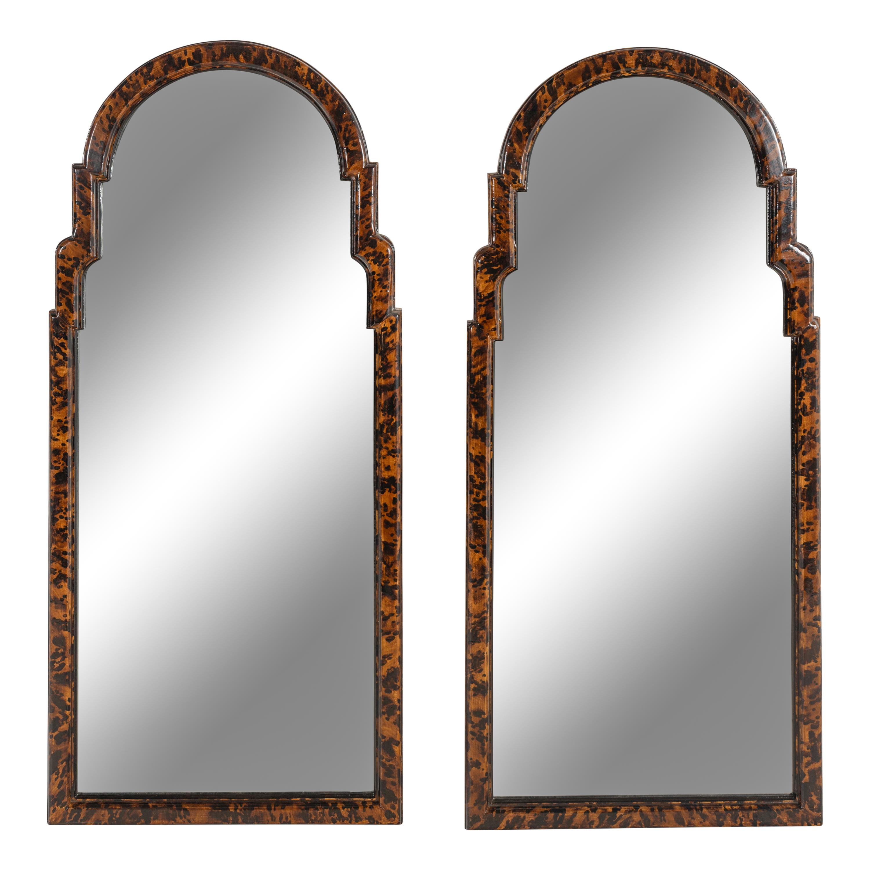 A Pair of Queen Anne Style Faux Tortoise Shell Pier Mirrors