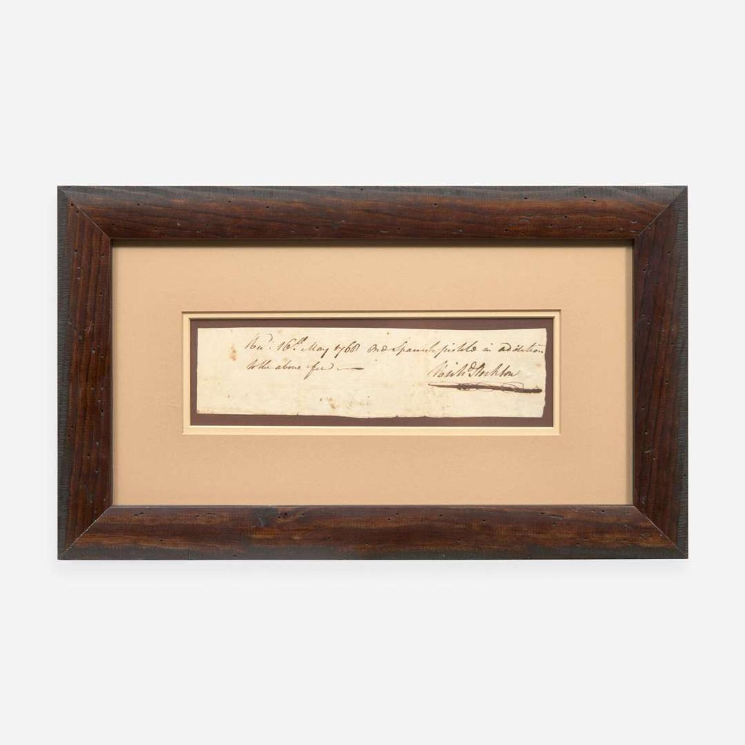 [Declaration of Independence] [New Jersey] Stockton, Richard Autograph Note, signed