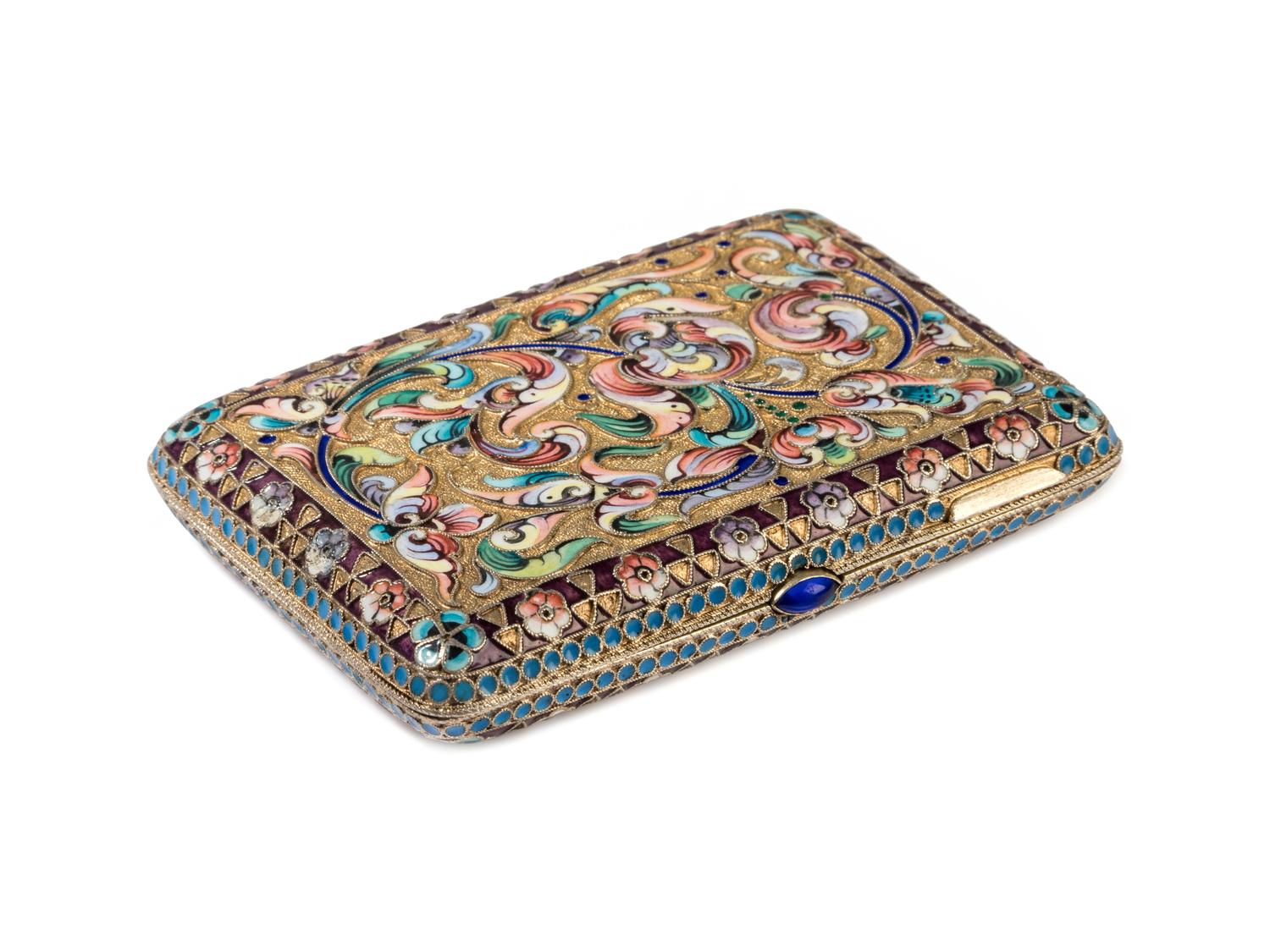 A Russian Shaded Enamel Silver-Gilt Cigarette Case