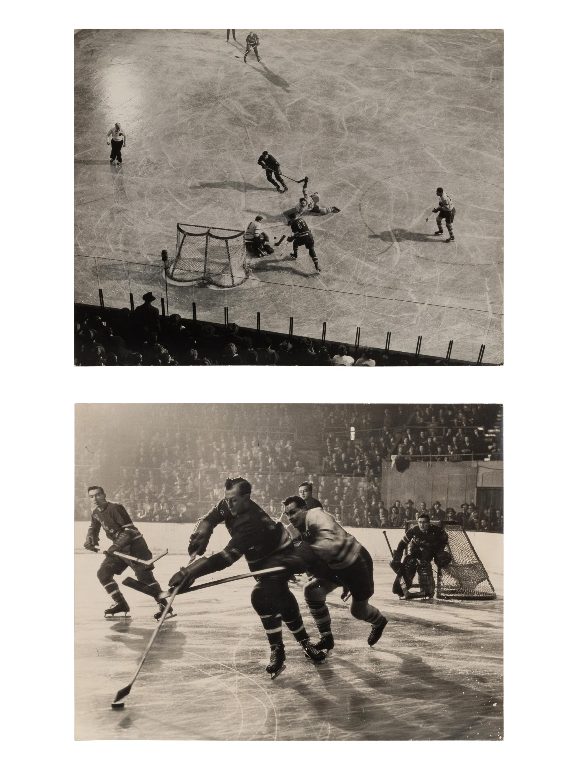 A pair of works depicting the NY Rangers and the Toronto Maple Leafs (N.Y. Rangers (dark suits) NYC; Madison Square Garden, NYC ), 1948; printed ca. 1948