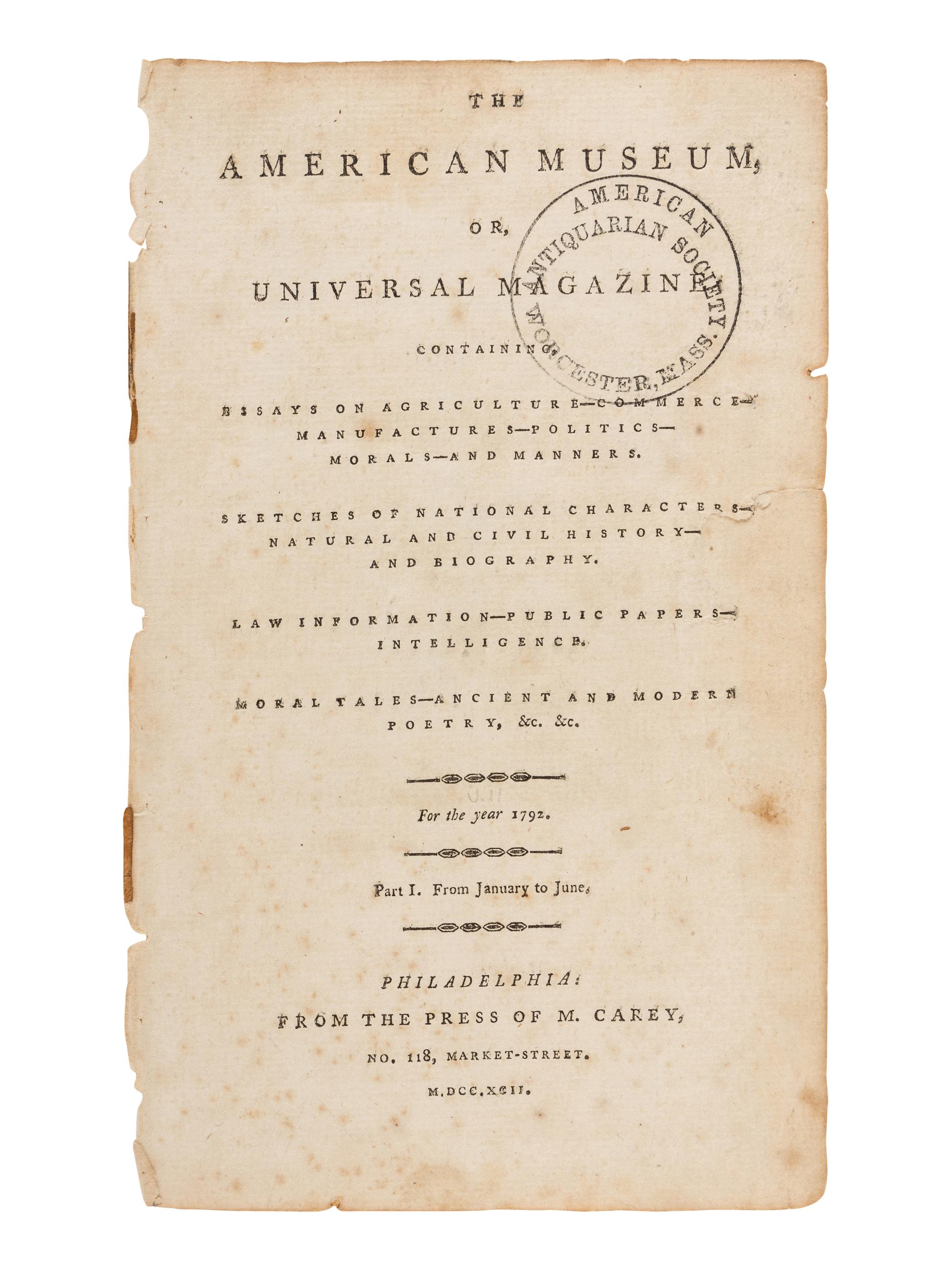 [AMERICAN PRINTING] -- [THOMAS, Isaiah (1749-1831)] -- REVERE, Paul (1734-1818), engraver. Bookplate of Isaiah Thomas, engraved by Paul Revere. Boston, ca 1798.