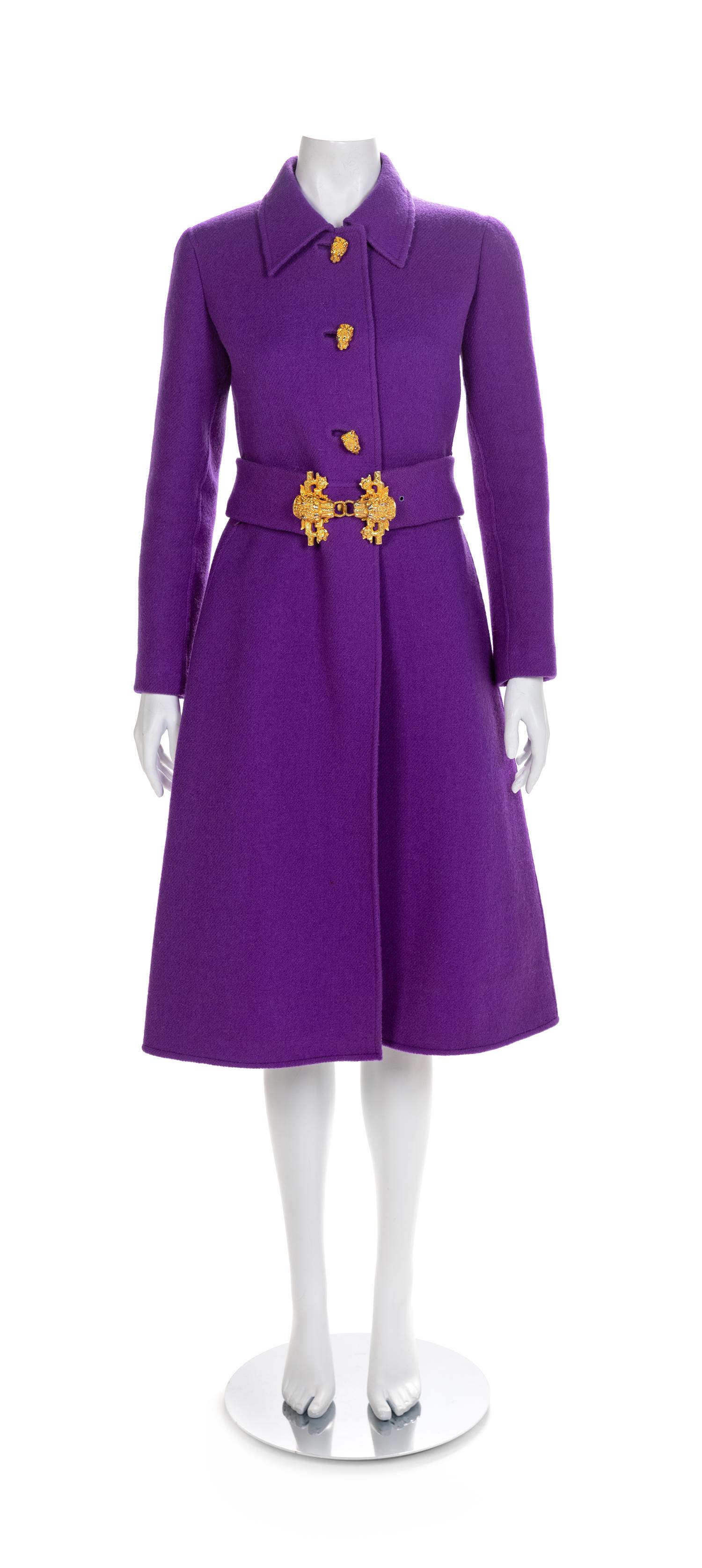 La Mendola Rome Purple Wool Coat and Belt, 1980-90s