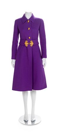 La Mendola Rome Purple Wool Coat and Belt, 1980-90s