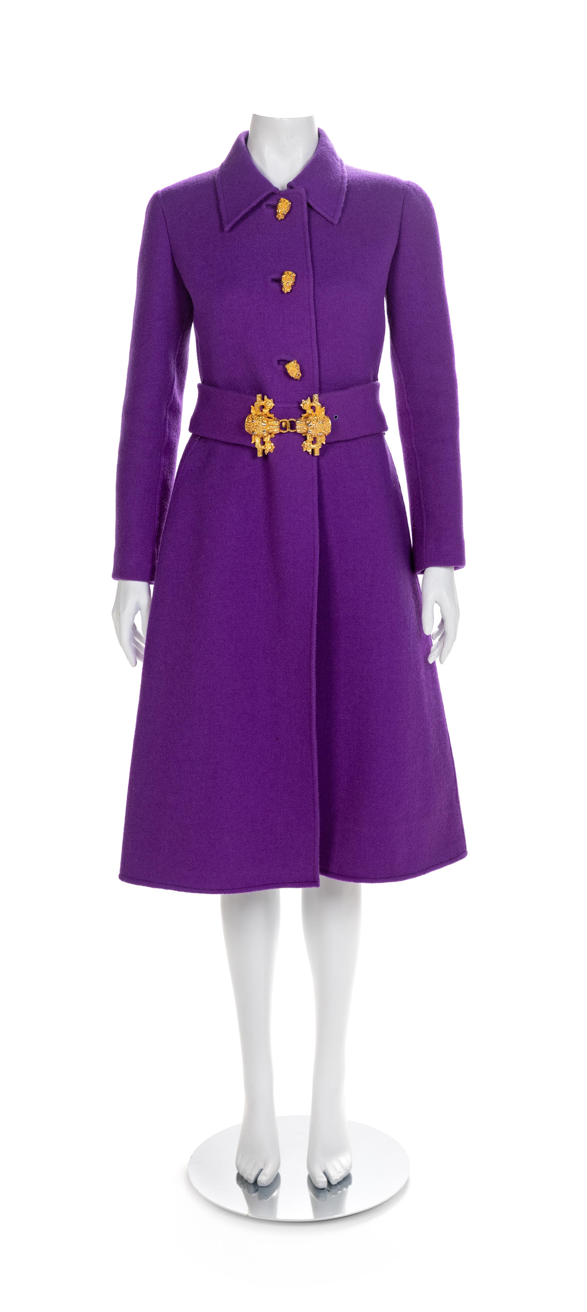 La Mendola Rome Purple Wool Coat and Belt, 1980-90s