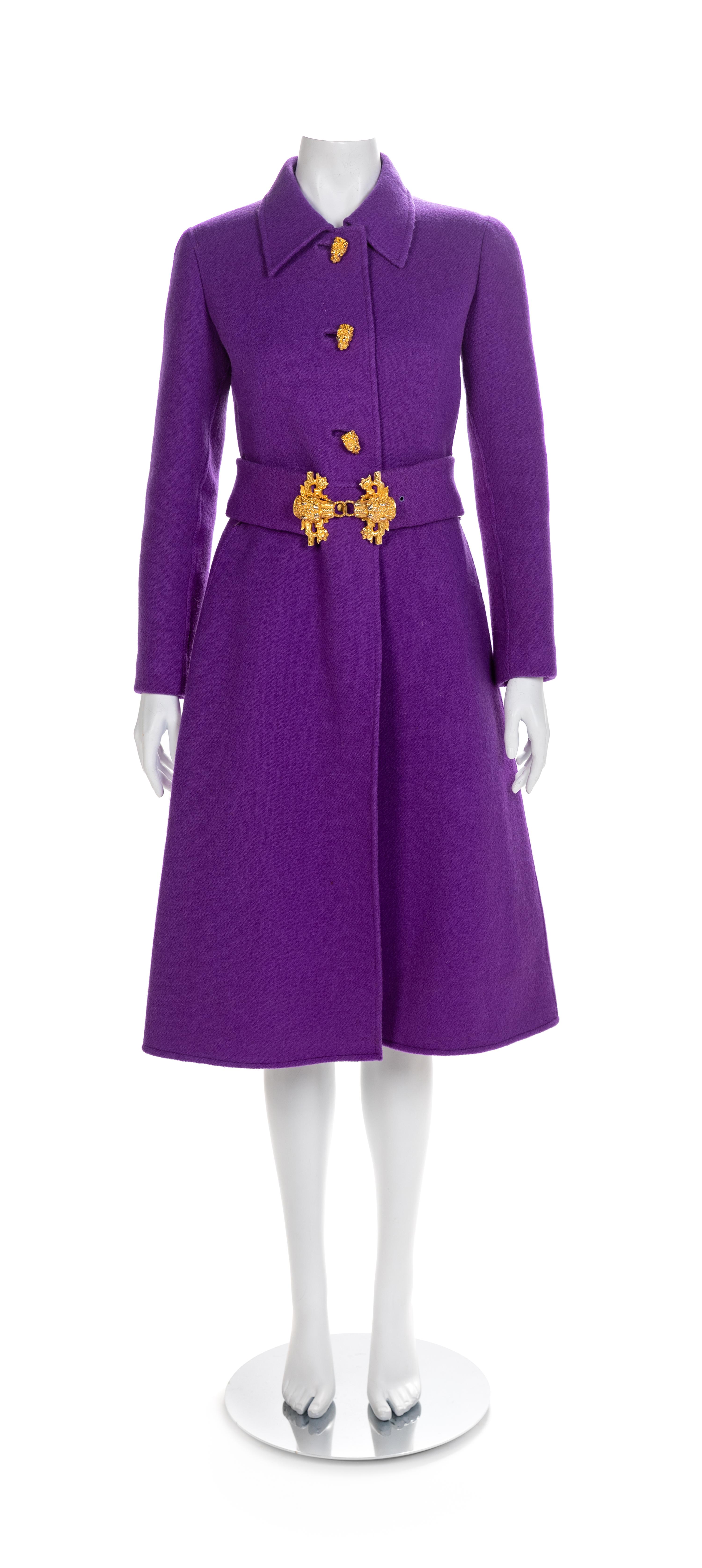 La Mendola Rome Purple Wool Coat and Belt, 1980-90s