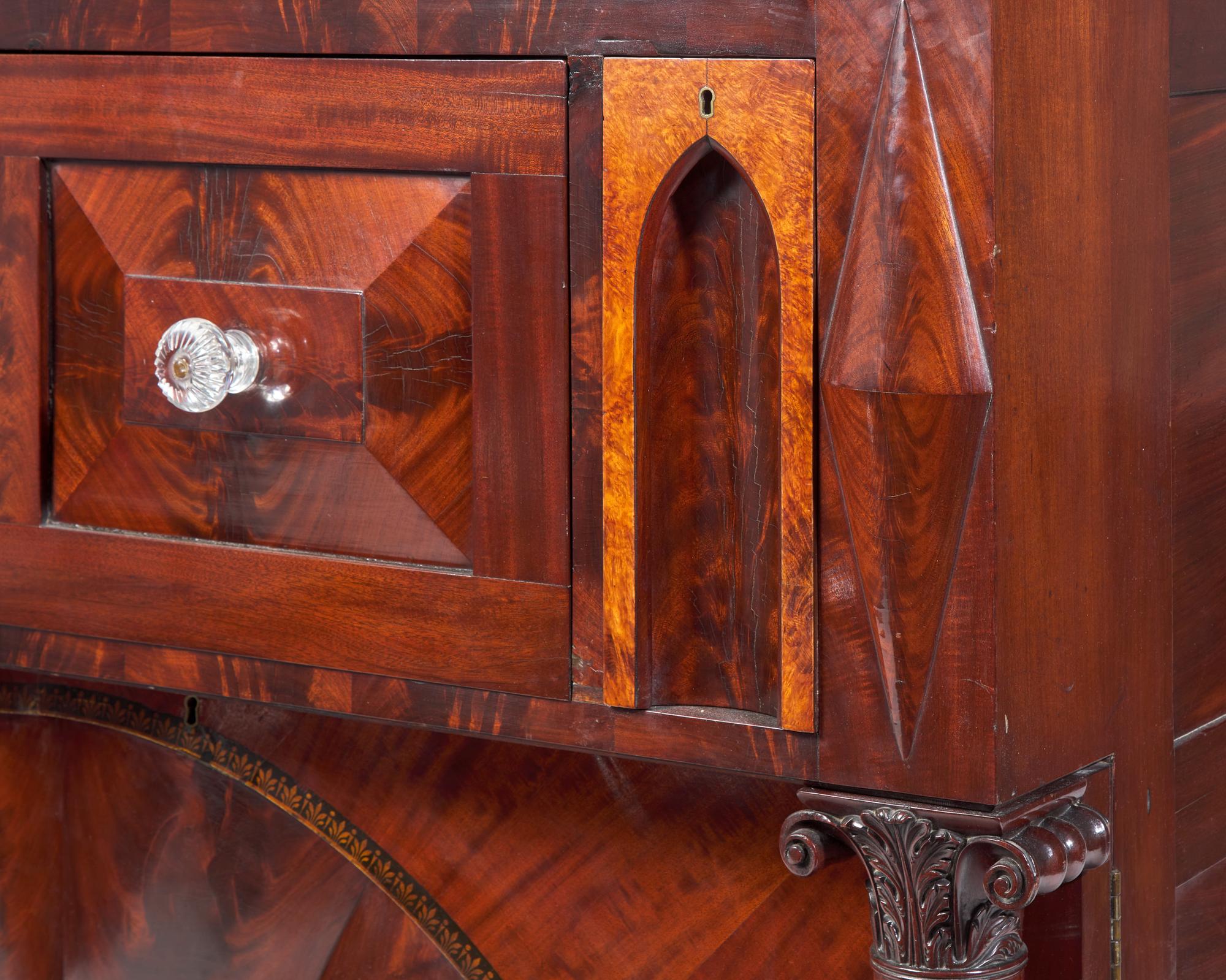 A Classical Carved, Inlaid and Veneered Mahogany Secretary Base