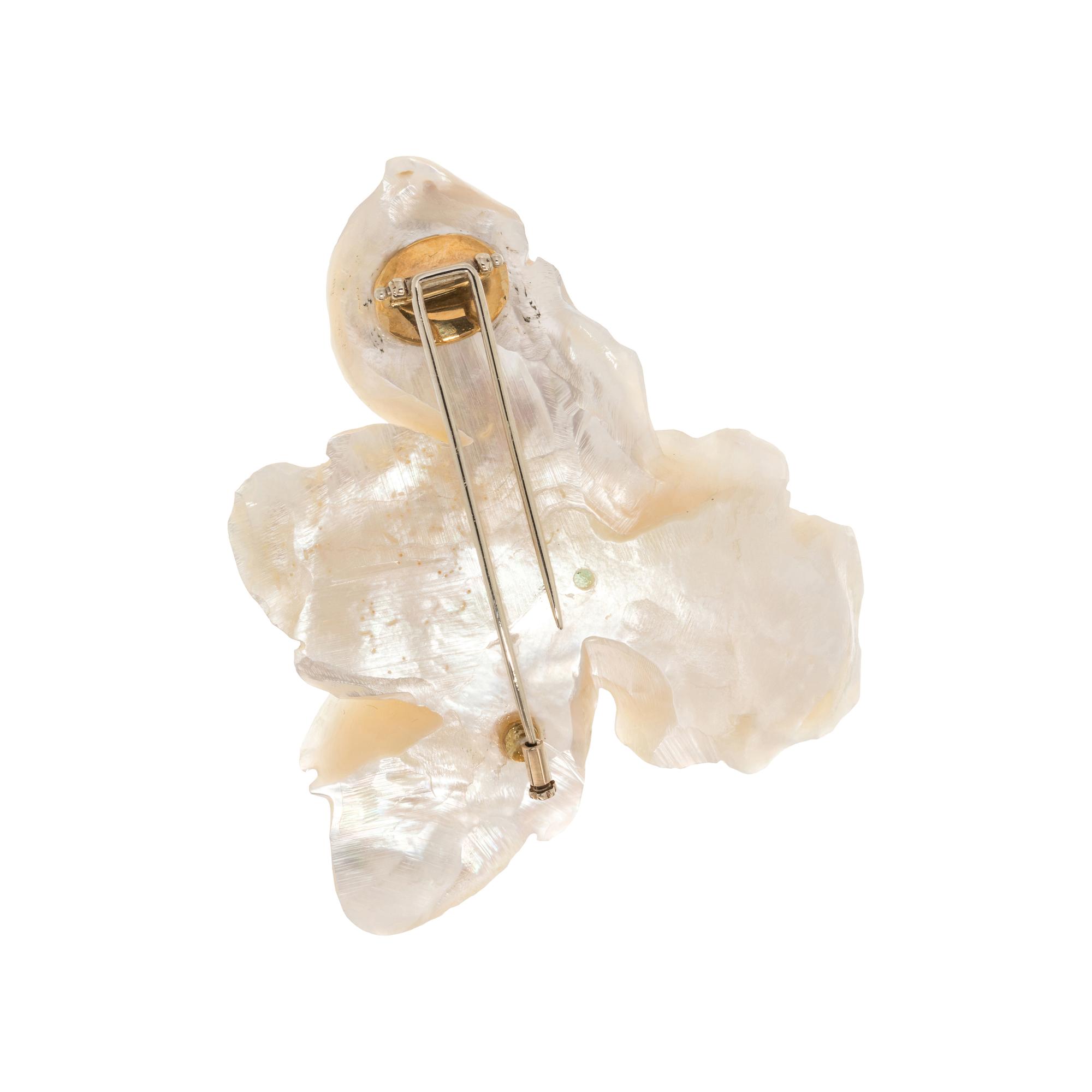 ANGELA PINTALDI, MOTHER-OF-PEARL AND AQUAMARINE FLOWER BROOCH