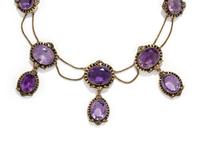 ANTIQUE, AMETHYST AND BLACK ENAMEL NECKLACE