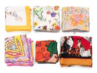 Six Designer Scarves, Including Peter Max, Ferragamo, Pucci, Gucci, and Bob Mackie, 1960-90s