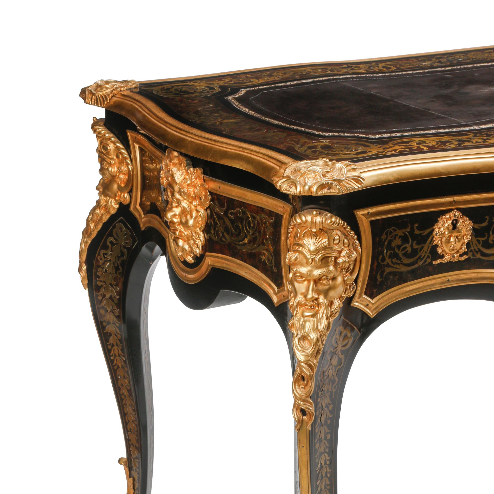 A French Gilt Bronze Mounted Boulle Marquetry Bureau Plat