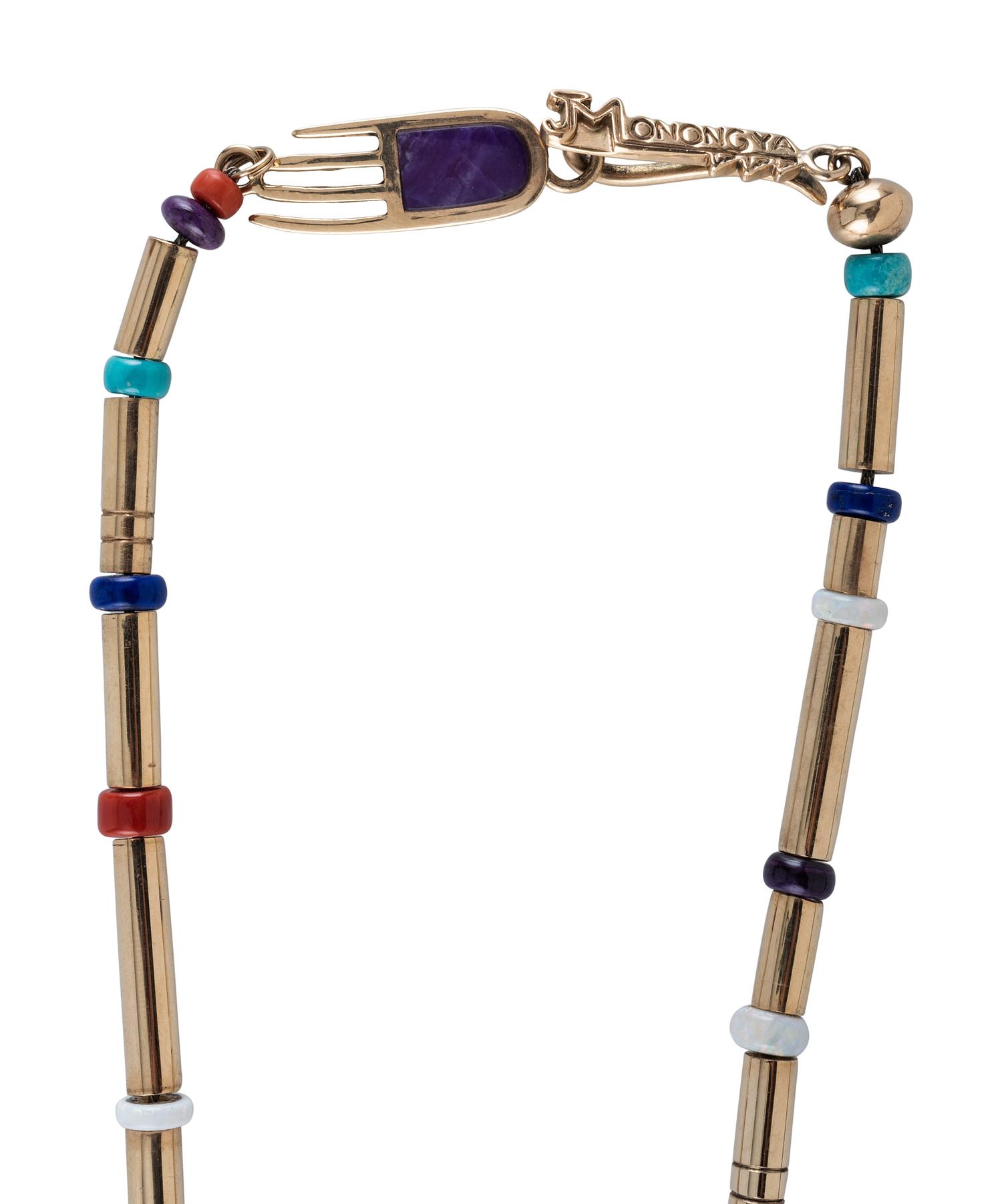 14K Gold Necklace, with Reversible Mosaic Inlay Bear Pendant