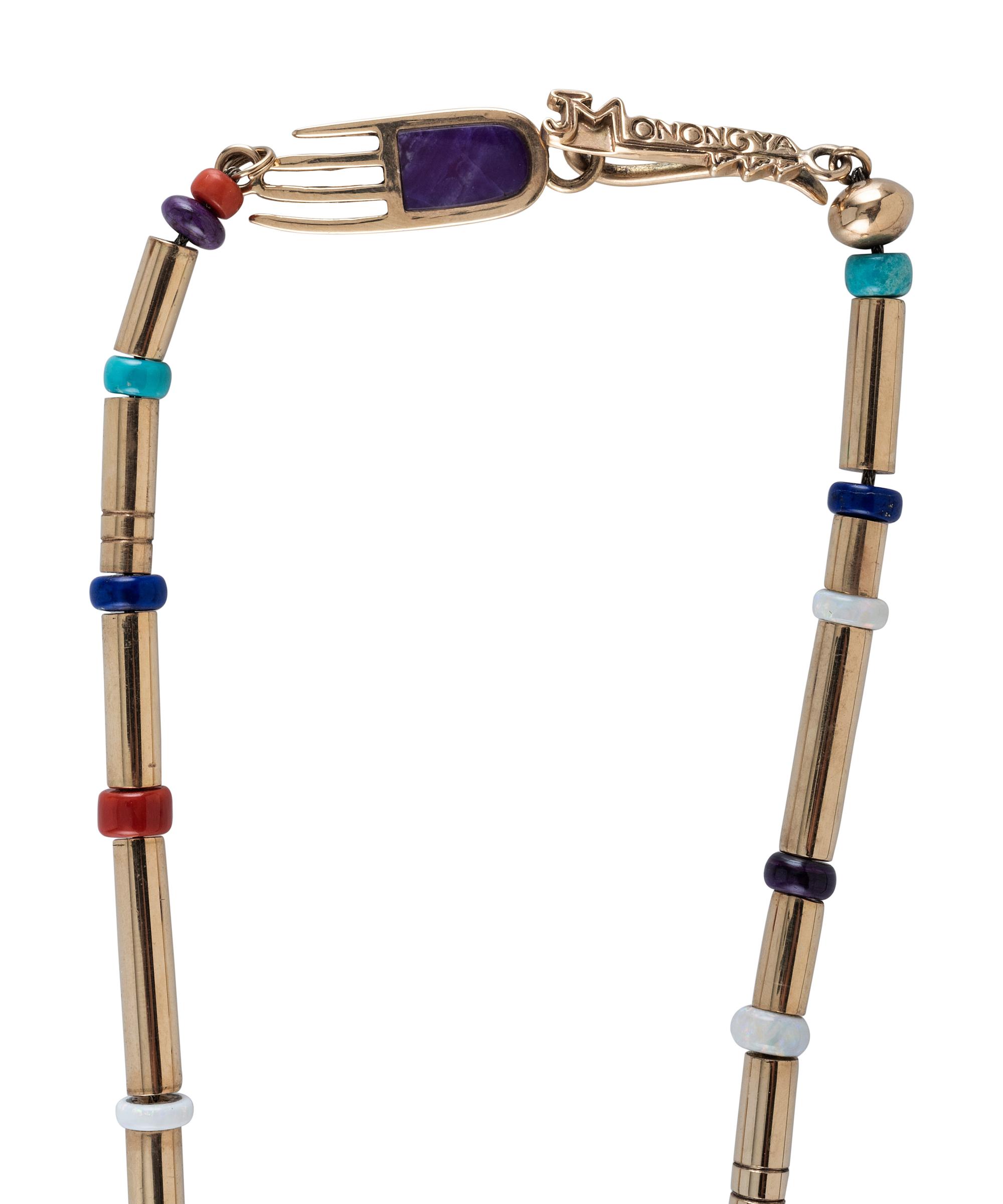 14K Gold Necklace, with Reversible Mosaic Inlay Bear Pendant