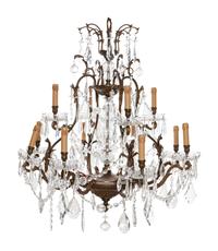 A Bronze and Cut Glass Chandelier