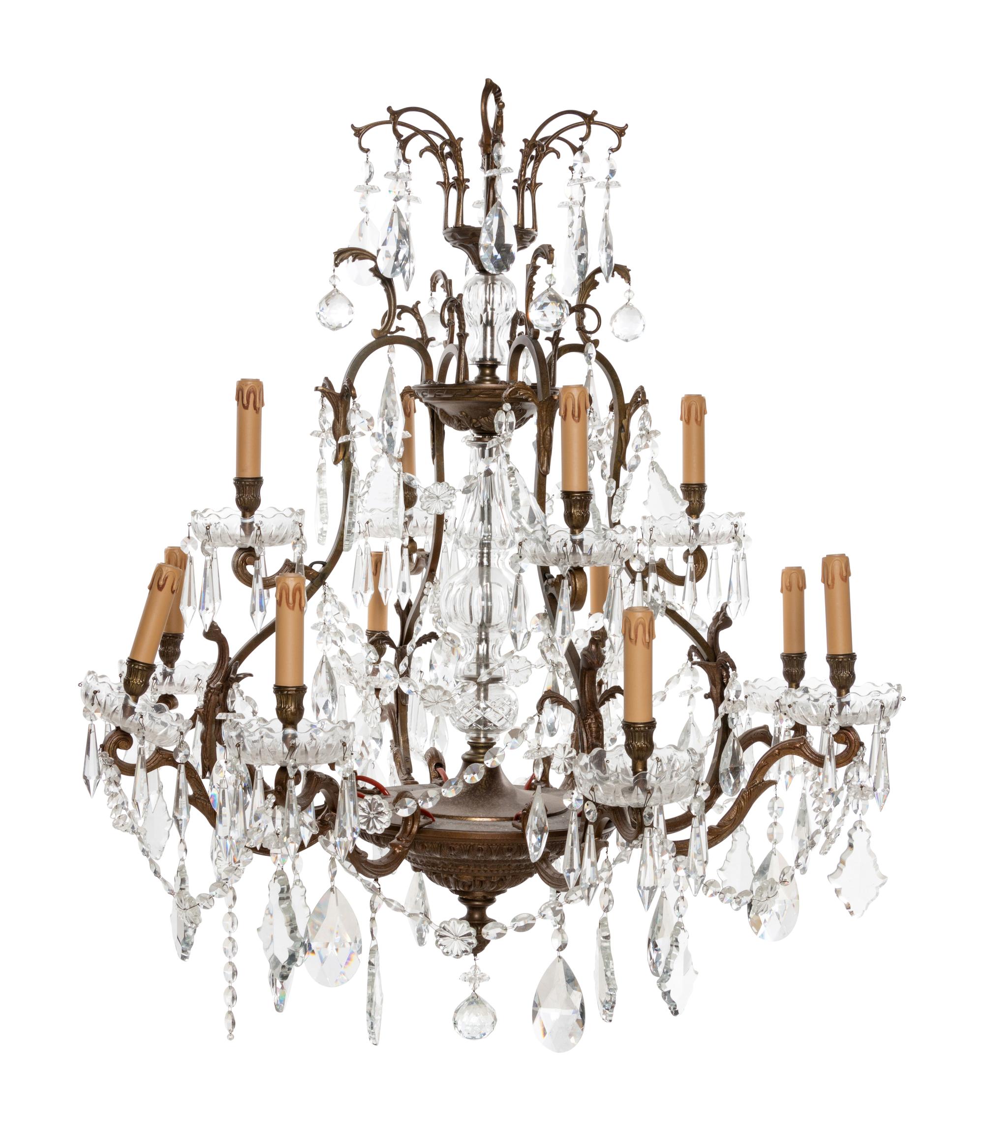 A Bronze and Cut Glass Chandelier