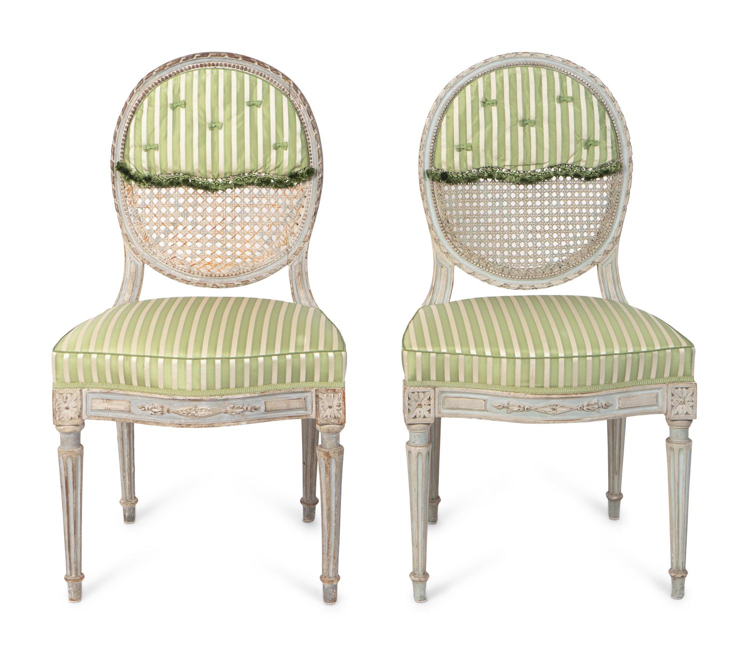 A Set of Six Louis XVI Grey Painted Chaises and Four Later Copies — CIRCA 1800