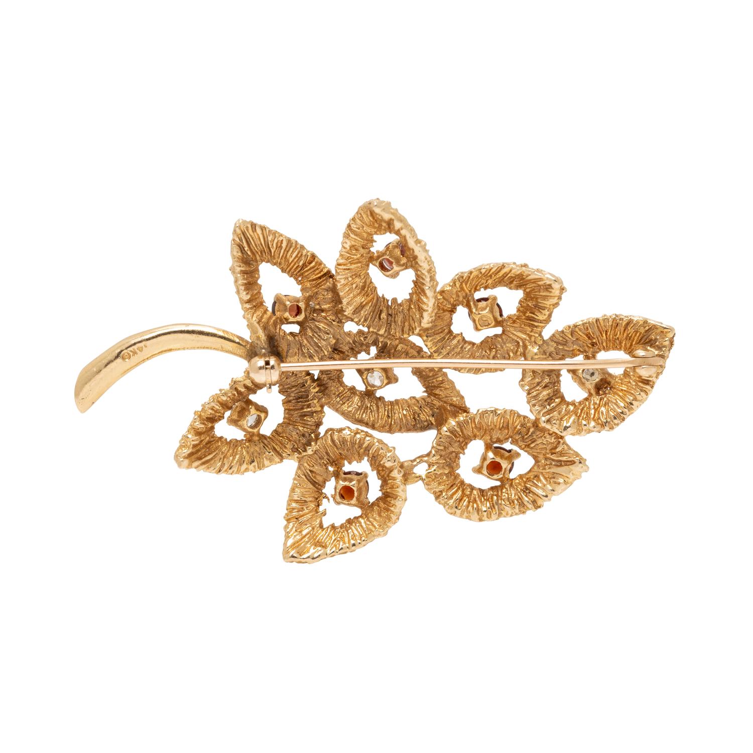 YELLOW GOLD AND MULTIGEM LEAF BROOCH