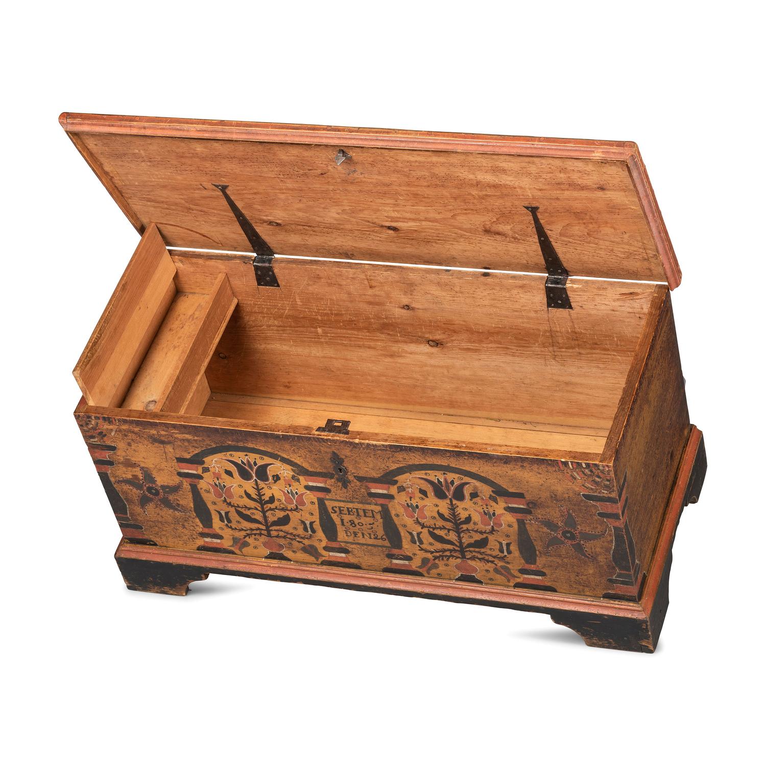 A Chippendale Grain and Polychrome Paint Decorated Pine Blanket Chest