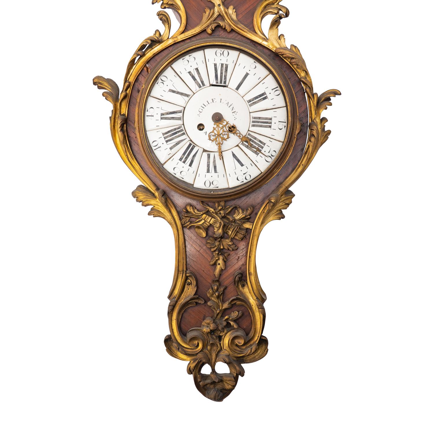 A Louis XV Style Gilt Bronze Mounted Kingwood Cartel Clock and Barometer