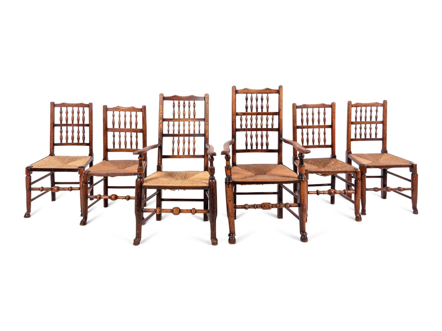 A Set of Six English Oak Lancashire Chairs