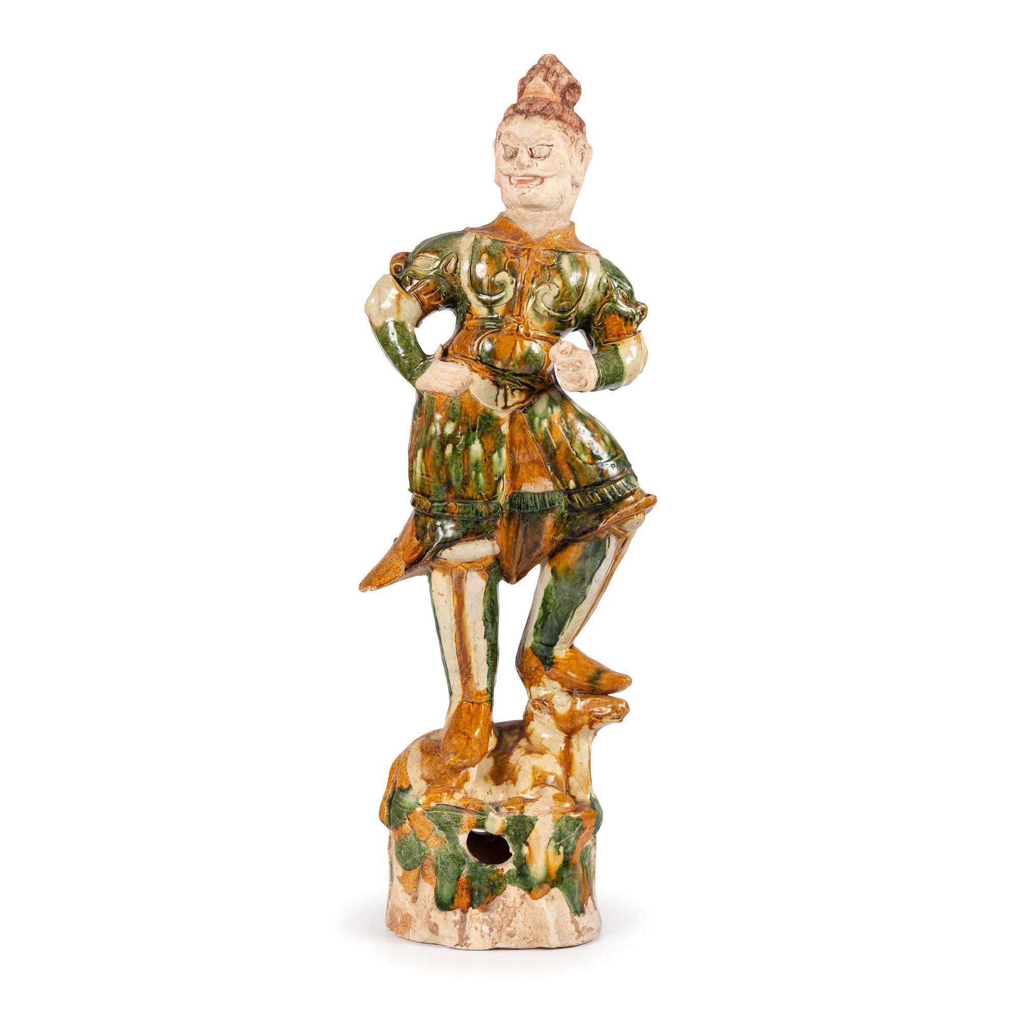 A Monumental Chinese Sancai Warrior Figure