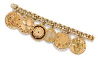 A Yellow Gold Charm Bracelet with 6 Attached Charms, 96.50 dwts.