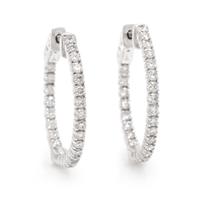 A Pair of 14 Karat White Gold and Diamond Hoop Earrings, 3.50 dwts.