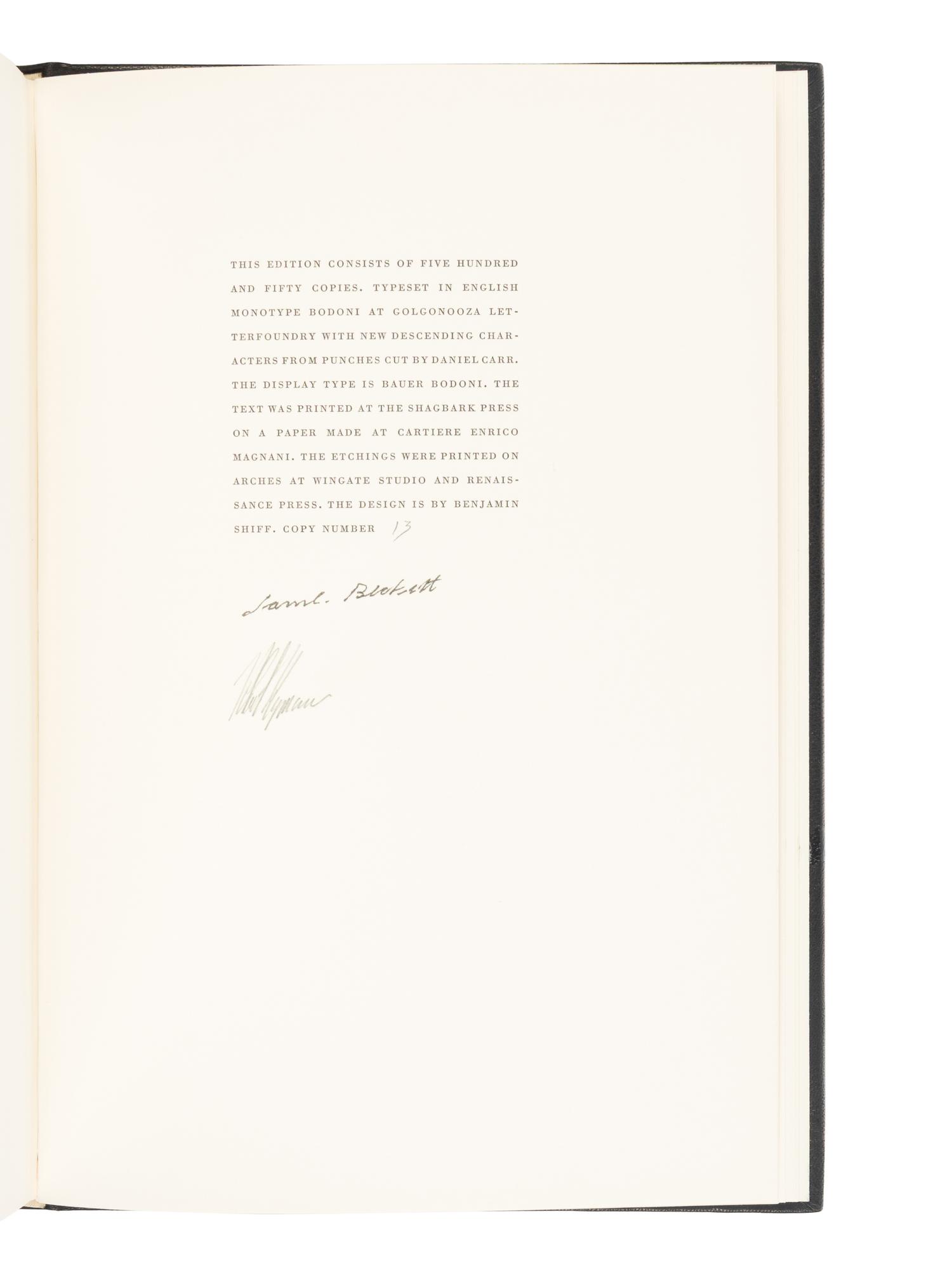 [LIMITED EDITIONS CLUB]. RYMAN, Robert (1930-2019), illustrator. -- BECKETT, Samuel (1906-1989). Nohow On . New York: The Limited Editions Club, 1989.