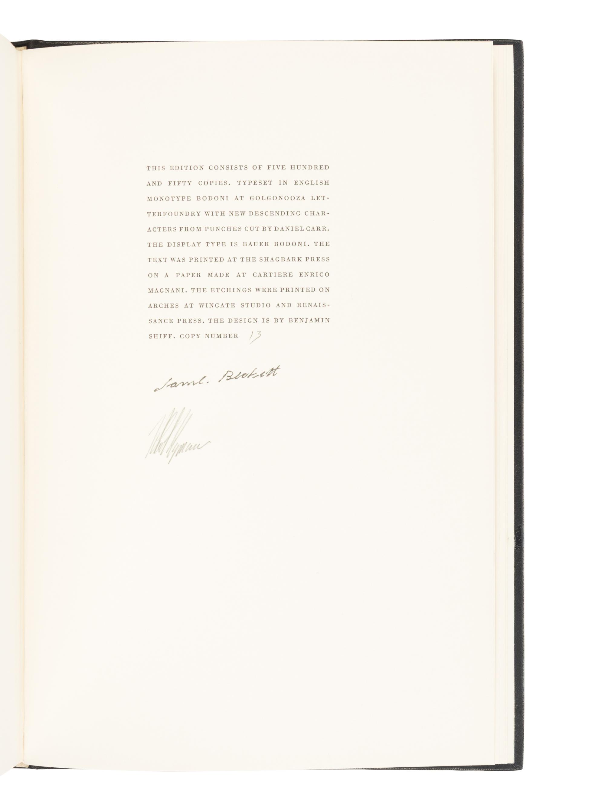 [LIMITED EDITIONS CLUB]. RYMAN, Robert (1930-2019), illustrator. -- BECKETT, Samuel (1906-1989). Nohow On . New York: The Limited Editions Club, 1989.