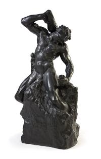 A Czech Terracotta Figural Group, after Albin Polasek (1879-1965), Height 43 inches.