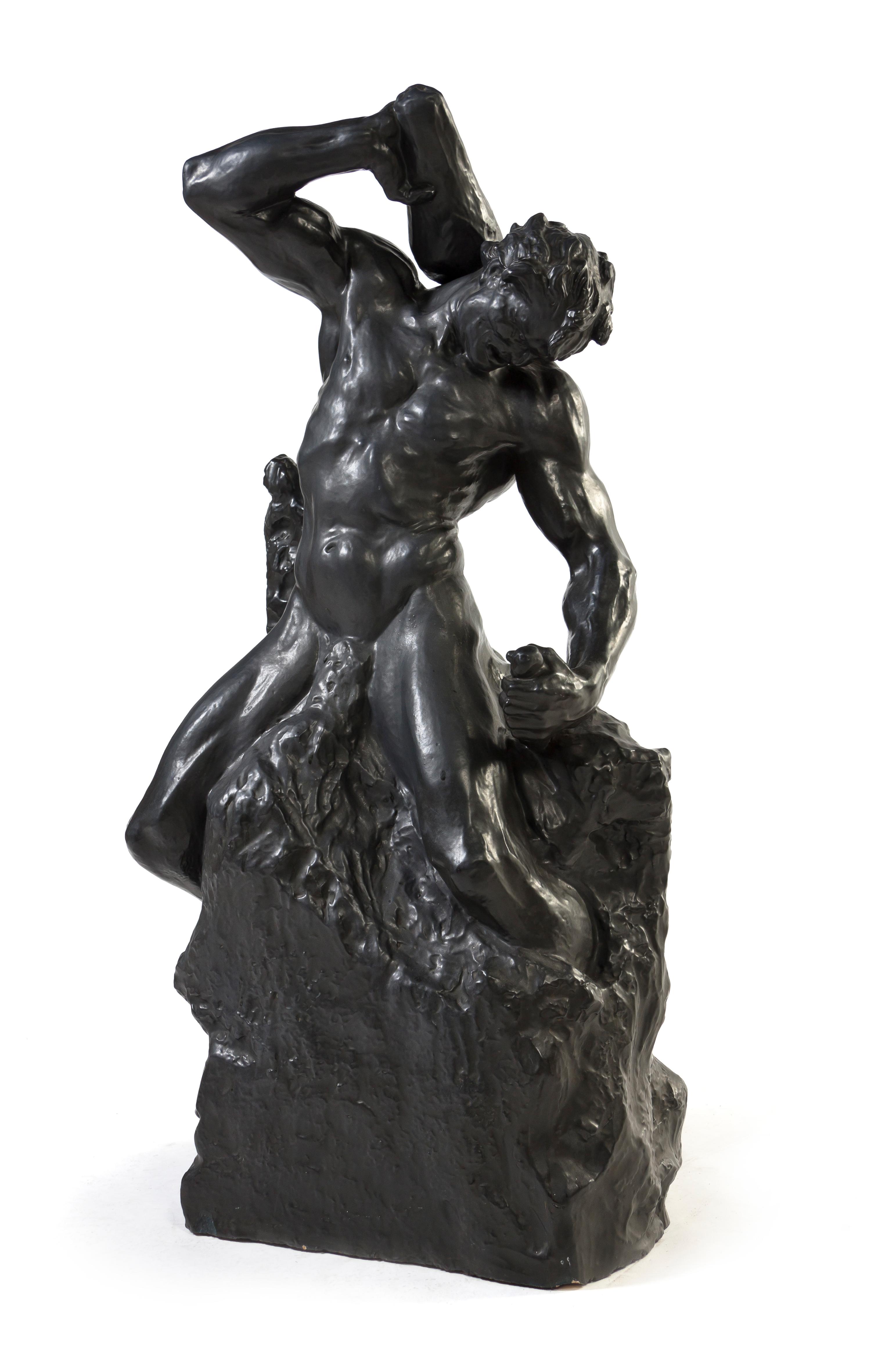A Czech Terracotta Figural Group, after Albin Polasek (1879-1965), Height 43 inches.