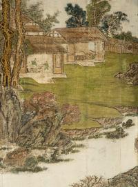 A Chinese Six-Panel Grey and Polychromed Lacquer Screen — 20th Century