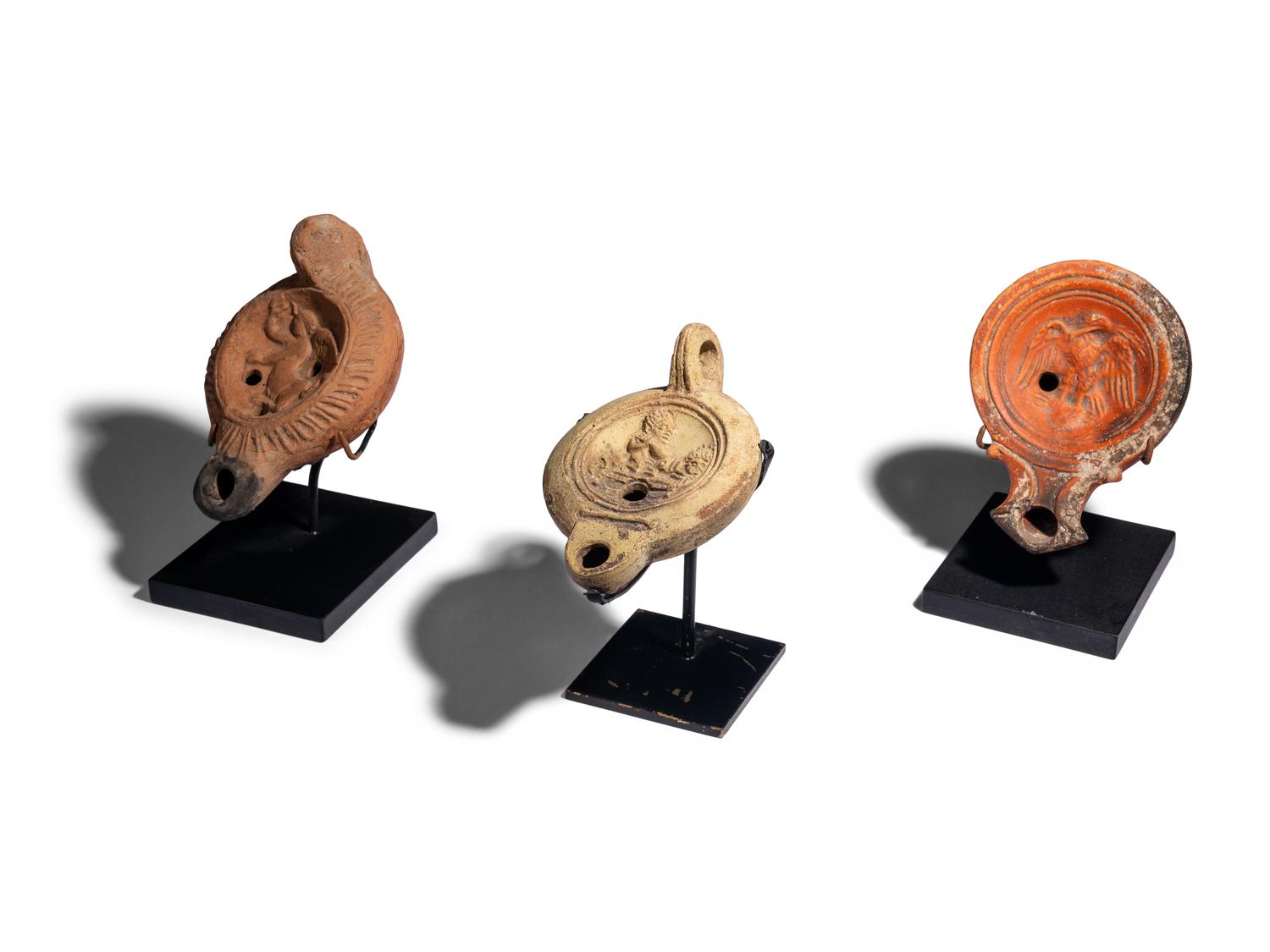 Three Roman Terracotta Oil Lamps